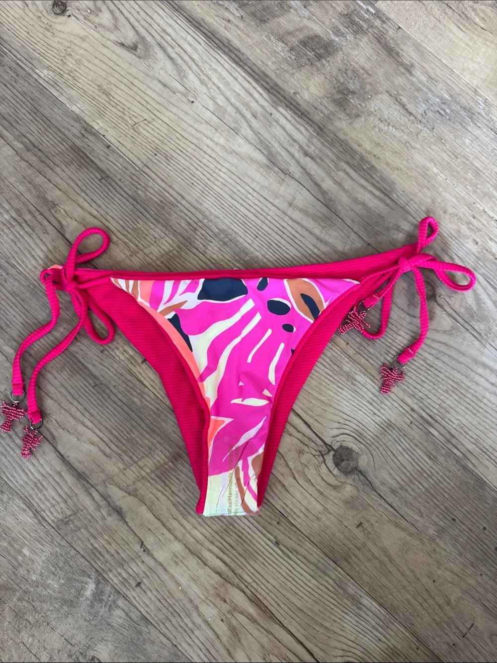 NWT Maaji x Anthropologie Side Tie Pink Floral Reversible Bikini Bottom Sz Large